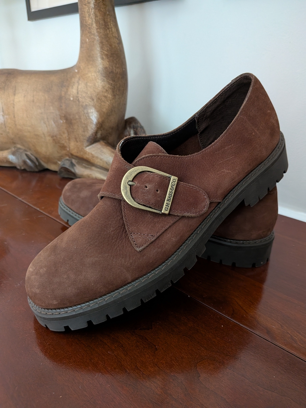 Bass brown Suede Buckle Loafers with Lug Sole Size 9